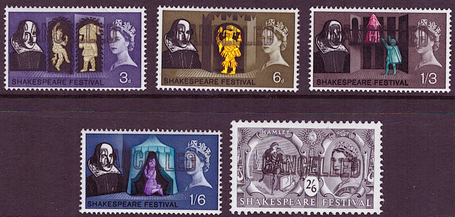 (image for) SG646 / 650 CANCELLED overprint 1964 Shakespeare Festival (Ordinary) unmounted mint set of 5